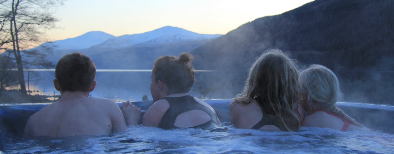 Hot tub with mountain views