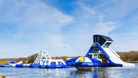 Inflatable obstacles on the lake at the retallack wake park