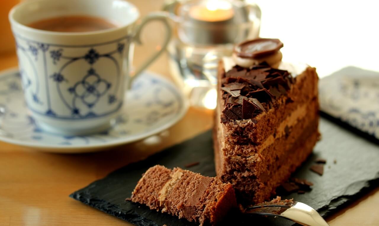 A cup of tea and a slice of cake