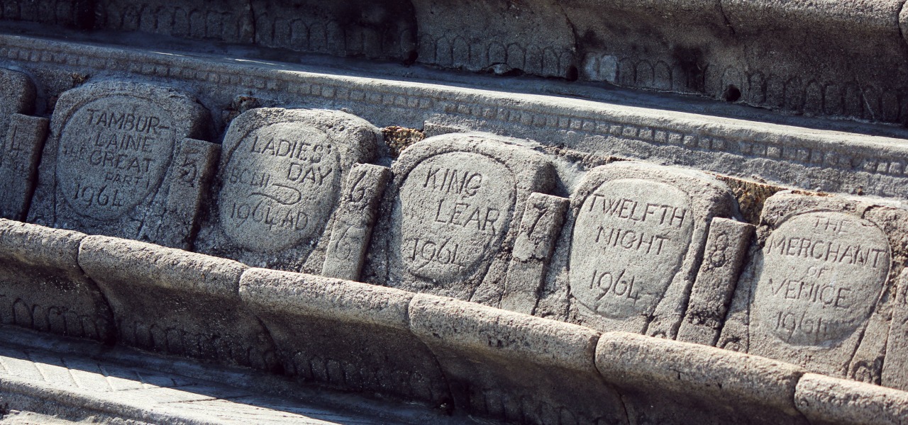 Stones inscribed with the names of the plays that have been performed at the Minack Theatre