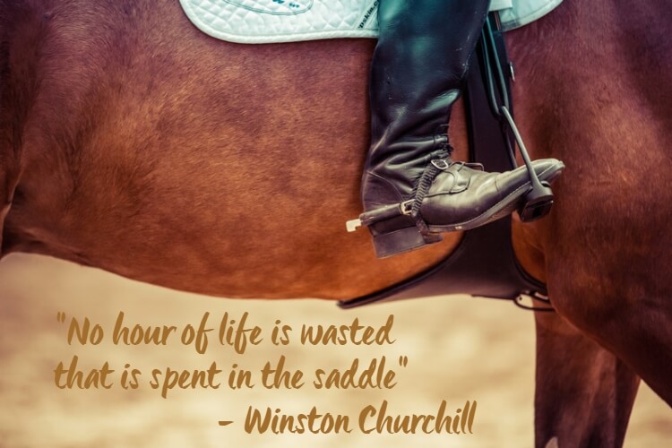An image with the text "No hour of life is wasted that is spent in the saddle" - Winston Churchill