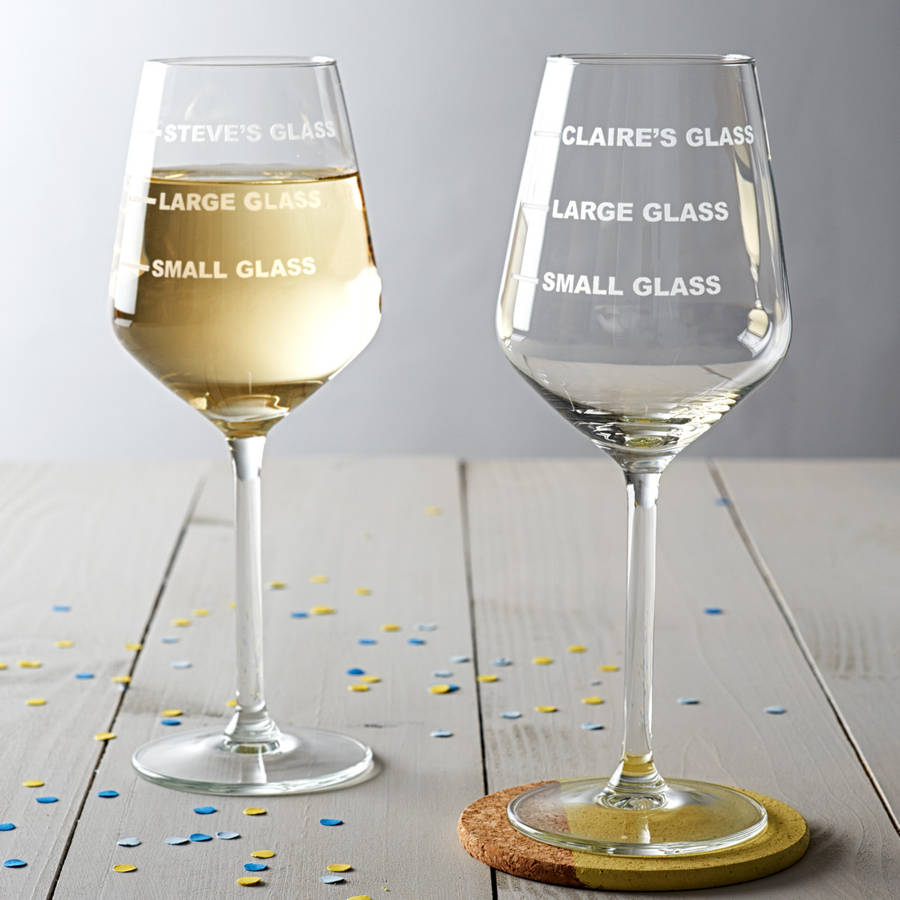 A large wine glass with hilarious increments marked on the side